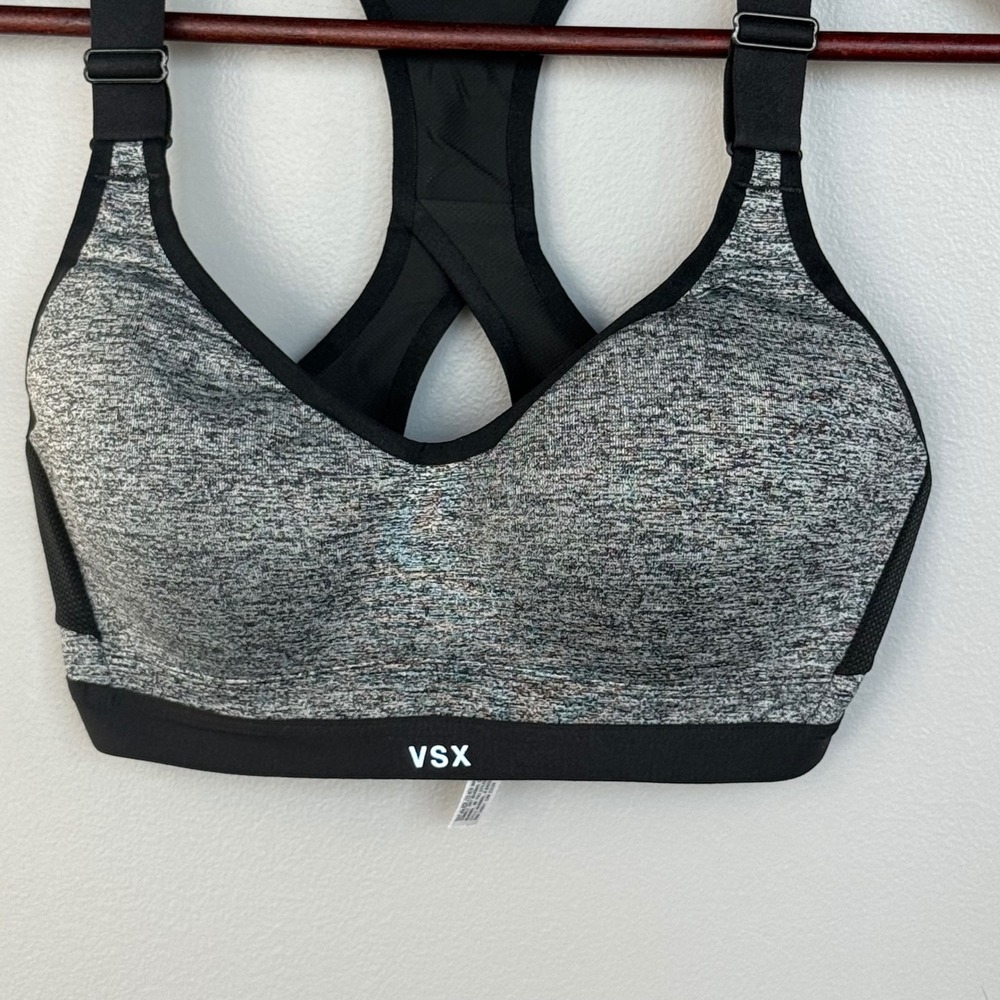 Victoria's Secret VSX Sport Bra 32D Grey Heather Racerback High Impact Workout - Picture 5 of 15